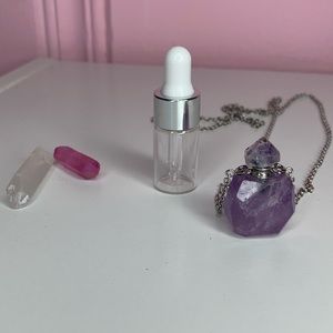 Amethyst crystal amulet necklace.  Silver plated.